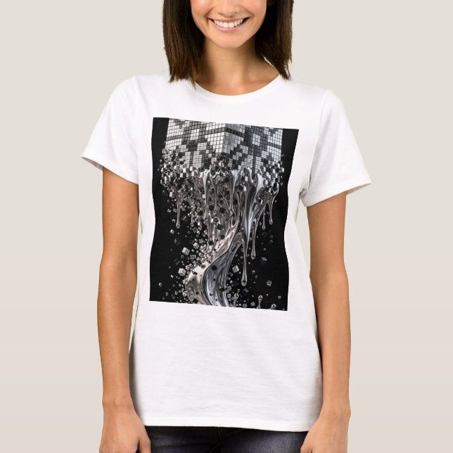 Geometric Cube Melting Chrome  T-Shirt (Front)