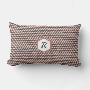 Geometric Cube Pattern in Coral, Blue & Cream Lumbar Pillow