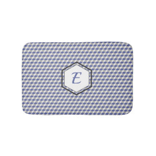 Geometric Cube Pattern in Purple, Grey & White Bath Mat