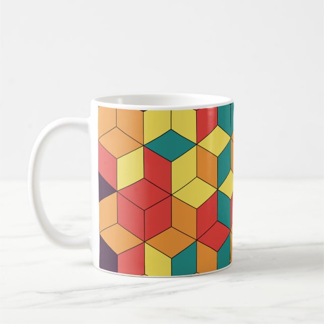 Geometric cubes, colour, seamless, vintage pattern coffee mug (Left)