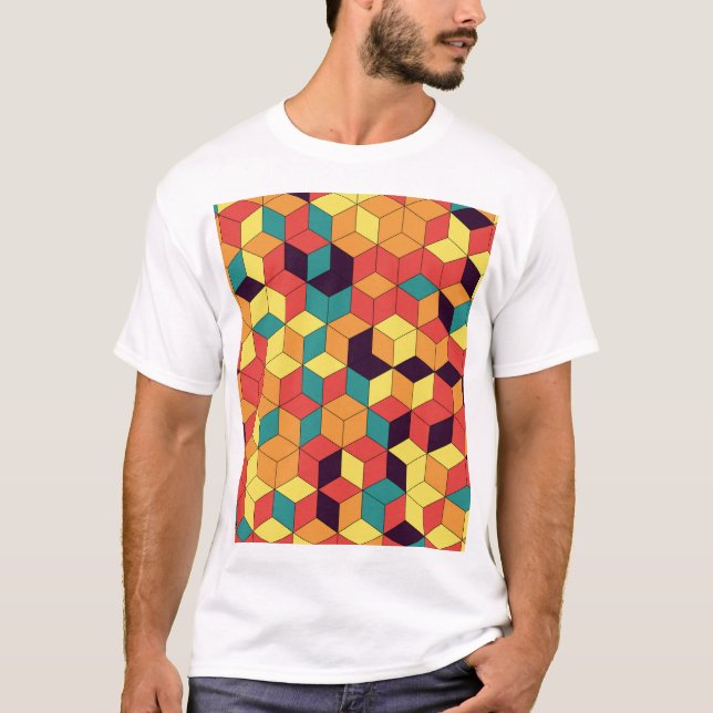 Geometric cubes, colour, seamless, vintage pattern T-Shirt (Front)