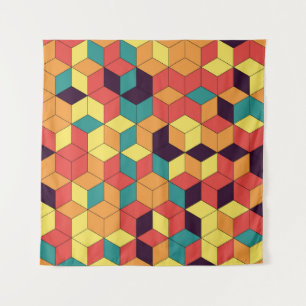 Geometric cubes, colour, seamless, vintage pattern tapestry