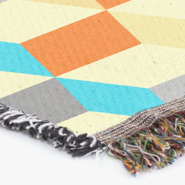 Geometric Cubes Yellow Aqua Modern Abstract Throw Blanket (Corner)