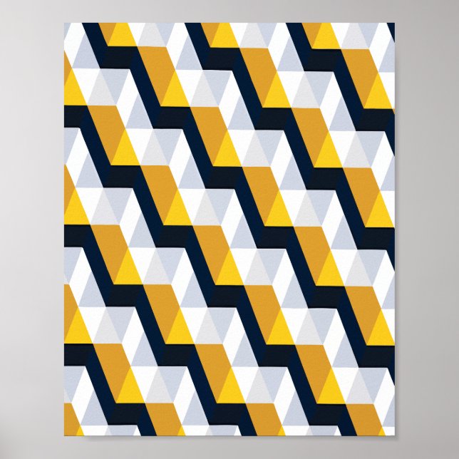 Geometric Cubic Pattern in Yellow and White Poster (Front)