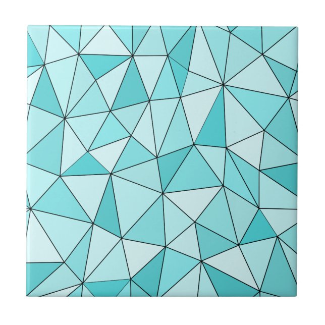 Geometric Cyan Triangles Modern Ceramic Tile (Front)