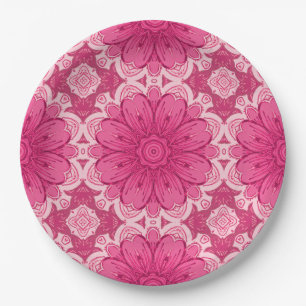 Geometric Daisy Pattern in Coral and Pastel Pink  Paper Plate