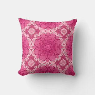Geometric Daisy Pattern in Coral and Pastel Pink  Throw Pillow