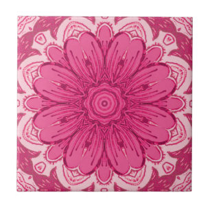 Geometric Daisy Pattern in Coral and Pastel Pink  Tile