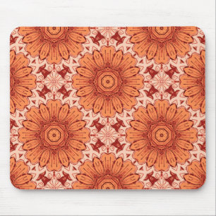 Geometric Daisy Pattern in Mandarin Orange  Mouse Pad