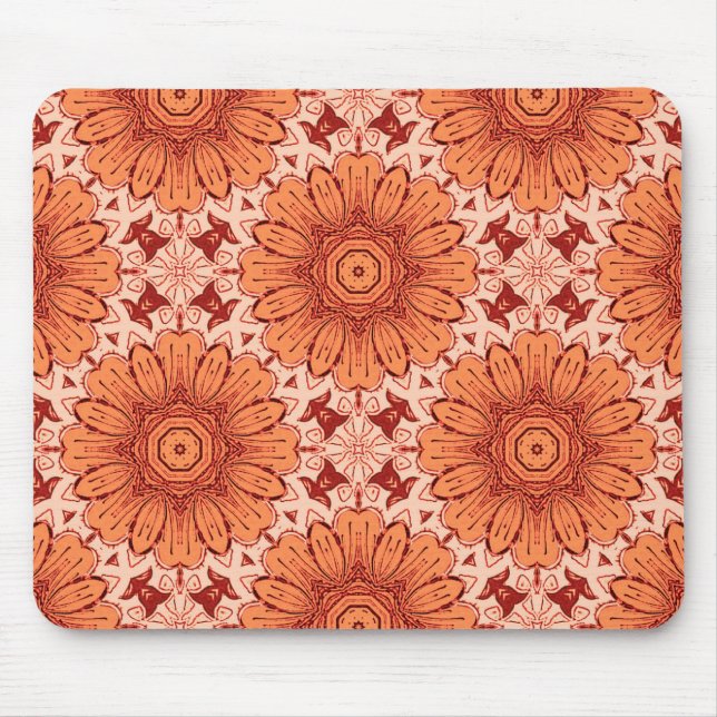 Geometric Daisy Pattern in Mandarin Orange  Mouse Pad (Front)