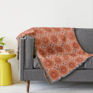 Geometric Daisy Pattern in Mandarin Orange  Throw Blanket