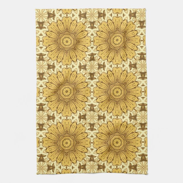 Geometric Daisy Pattern in Mustard Gold  Kitchen T Kitchen Towel (Vertical)