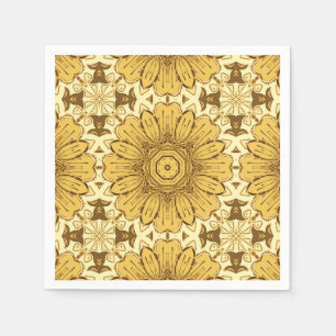 Geometric Daisy Pattern in Mustard Gold Napkin