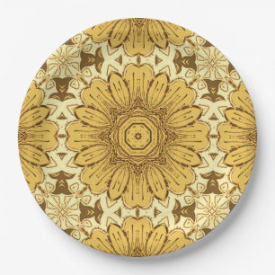 Geometric Daisy Pattern in Mustard Gold Paper Plate