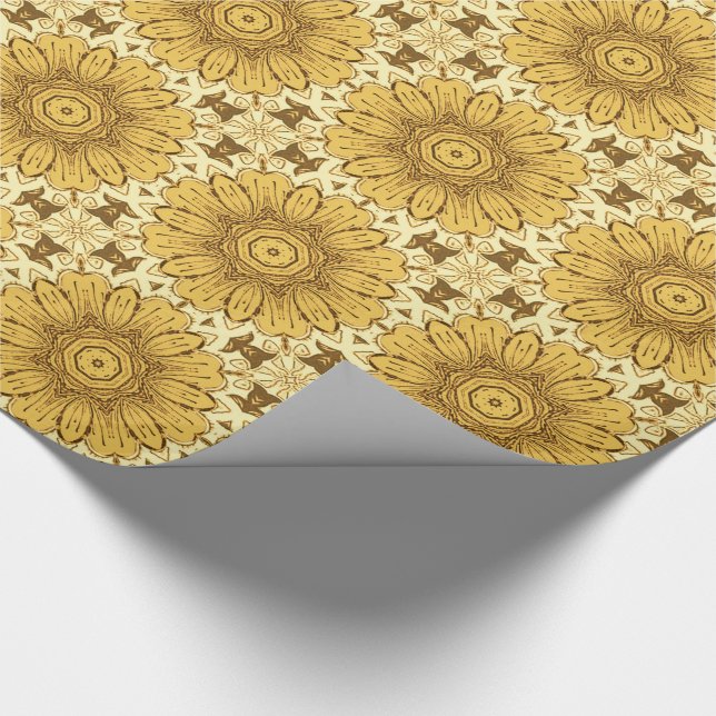 Geometric Daisy Pattern in Mustard Gold Wrapping Paper (Corner)