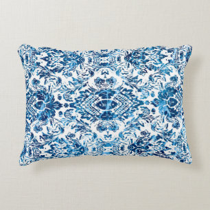 Geometric damask seamless pattern with grunge text accent pillow