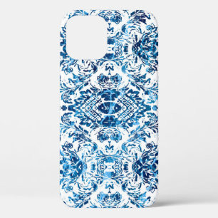 Geometric damask seamless pattern with grunge text iPhone 12 case