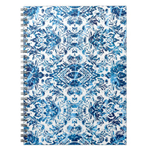 Geometric damask seamless pattern with grunge text notebook
