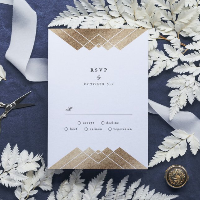 Geometric Dark Navy Gold Gatsby Wedding RSVP (Creator Uploaded)