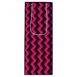 Geometric Dark Pink & Blue Zigzag Chevron Wine Gift Bag