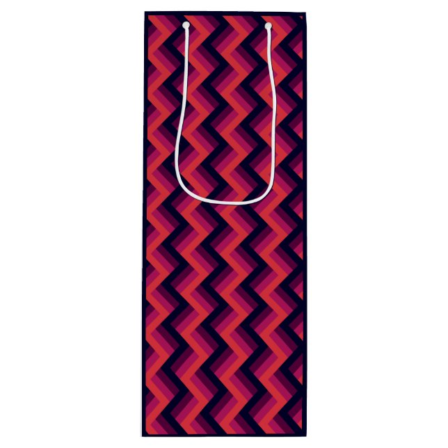 Geometric Dark Pink & Blue Zigzag Chevron Wine Gift Bag (Front)