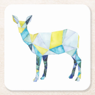 Geometric Deer Animal Square Paper Coaster