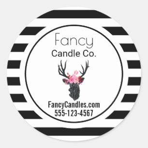 Geometric Deer Head w/ B&W Stripes Business Classic Round Sticker