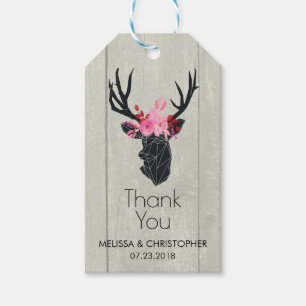 Geometric Deer Head w/ Floral Crown on Fake Wood Gift Tags