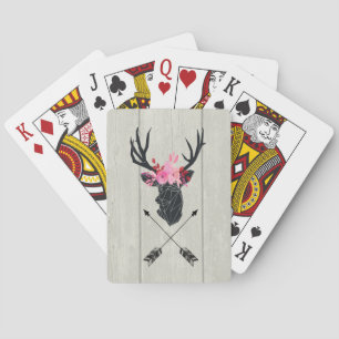 Geometric Deer Head w/ Floral Crown on Fake Wood Playing Cards
