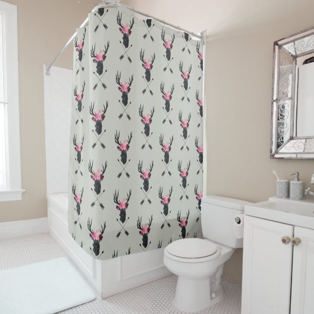 Geometric Deer Head w/ Flowers and Crossed Arrows (In Situ)