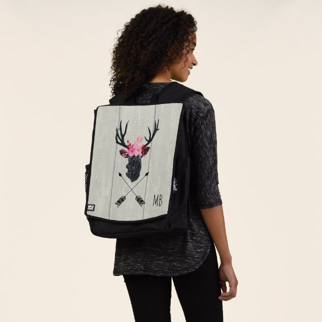 Geometric Deer Head w/ Flowers and Crossed Arrows Backpack (Worn)