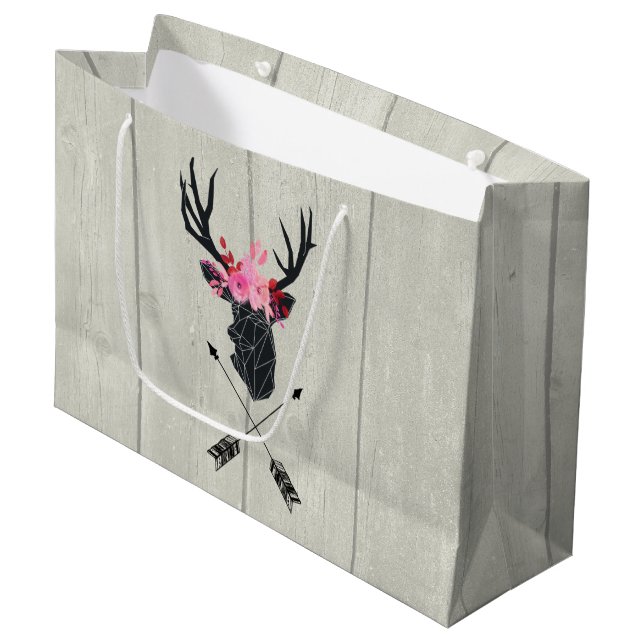 Geometric Deer Head w/ Flowers and Crossed Arrows Large Gift Bag (Front Angled)
