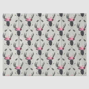 Geometric Deer Head w/ Flowers and Crossed Arrows Tissue Paper
