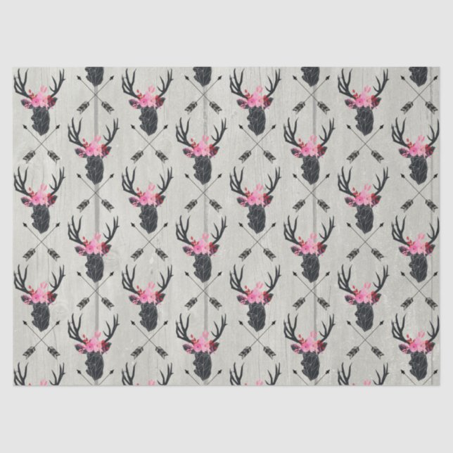 Geometric Deer Head w/ Flowers and Crossed Arrows Tissue Paper (Front)
