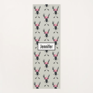 Geometric Deer Head w/ Flowers and Crossed Arrows Yoga Mat