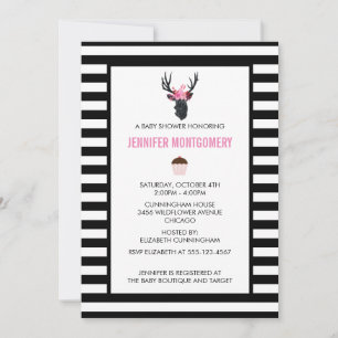 Geometric Deer Head with  Floral Crown Baby Shower Invitation
