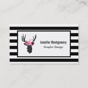 Geometric Deer Head with  Floral Crown Business Card