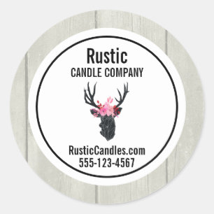 Geometric Deer Head with Floral Crown Business Classic Round Sticker
