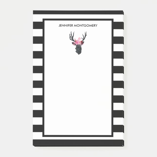 Geometric Deer Head with  Floral Crown Post-it Notes (Front)
