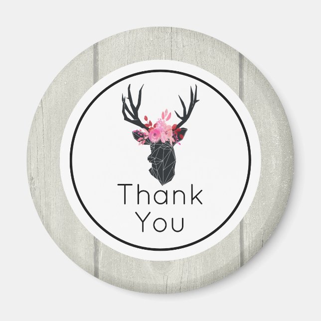 Geometric Deer Head with Floral Crown Thank You Magnet (Front)