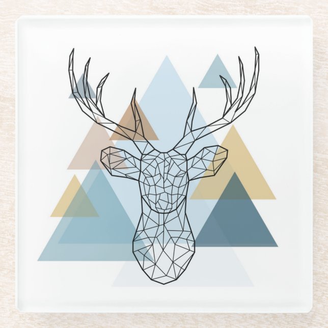 Geometric Deer Portrait Glass Coaster (Front)