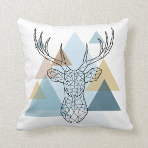 Geometric Deer Portrait Throw Pillow