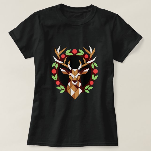 Geometric Deer Wreath Christmas Shirt (Design Front)