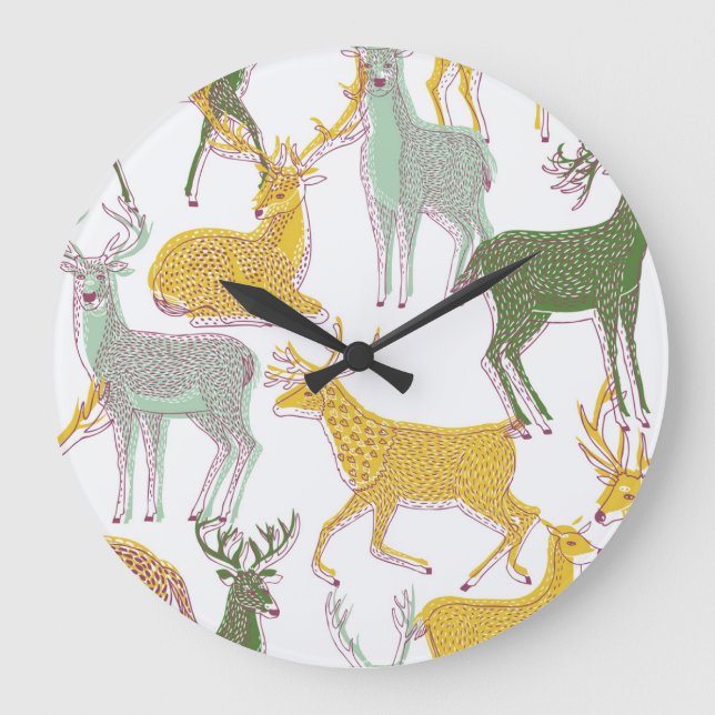 Geometric Deers: Traditional Pattern Illustration. Large Clock (Front)