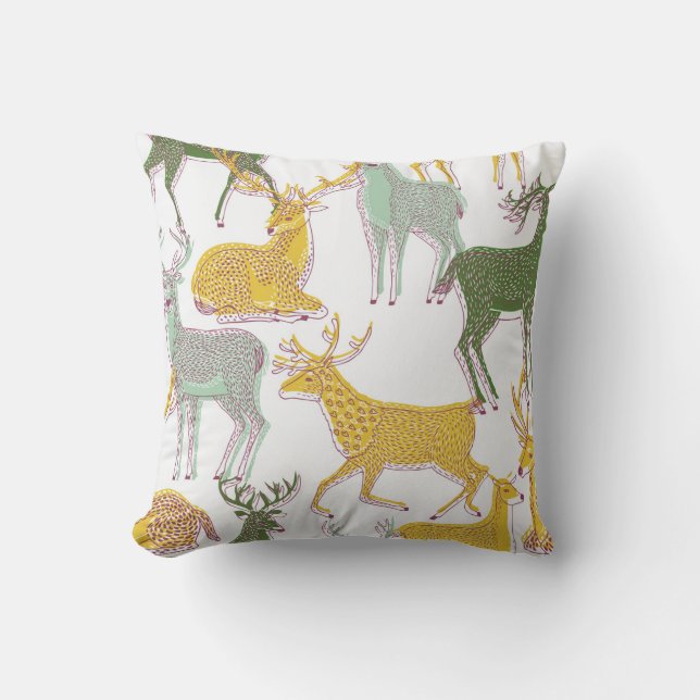 Geometric Deers: Traditional Pattern Illustration. Throw Pillow (Front)