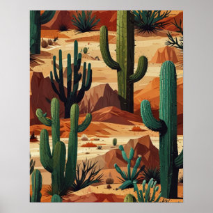 Geometric Desert Cactus Landscape Poster