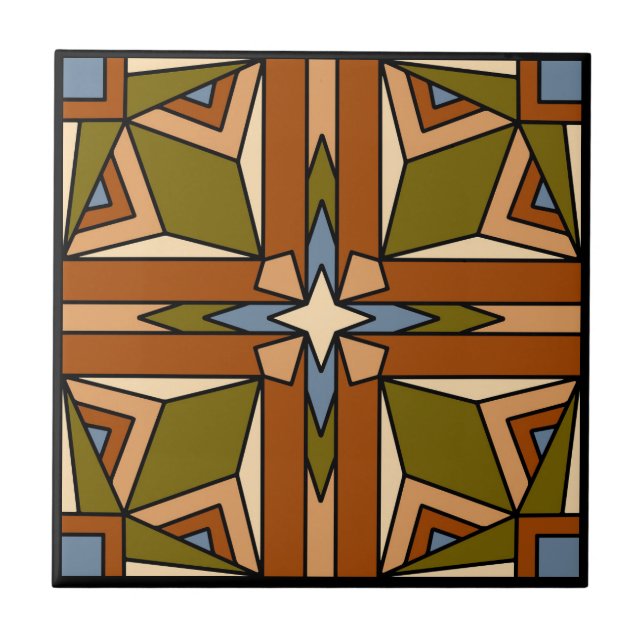 Geometric Desert in Olive, Burnt Sienna and Blue Tile (Front)