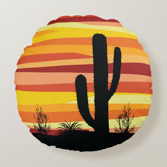 Geometric desert sunset round pillow (Front)