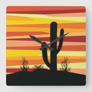 Geometric desert sunset square wall clock