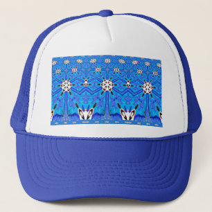 geometric design blue hat